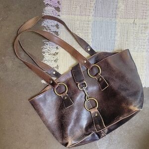 Vintage Brown Leather HOBO Internation Tote Bag Over The Shoulder
